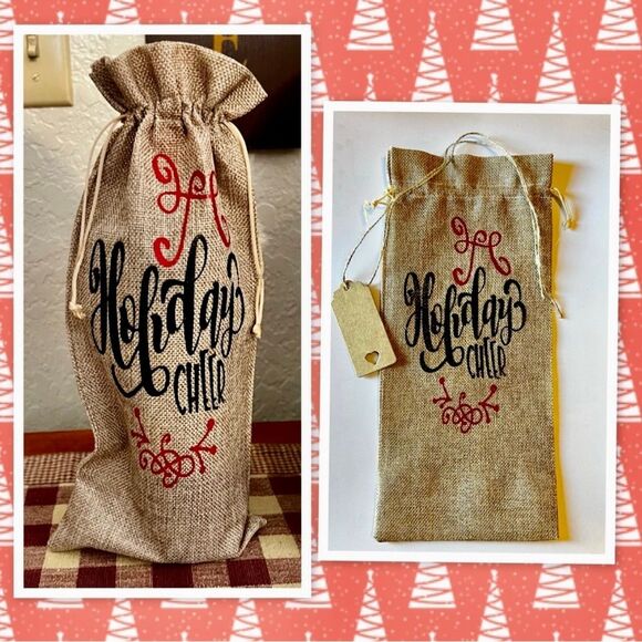 Holiday Burlap Wine Bottle Gift Bag - Picture 1 of 1
